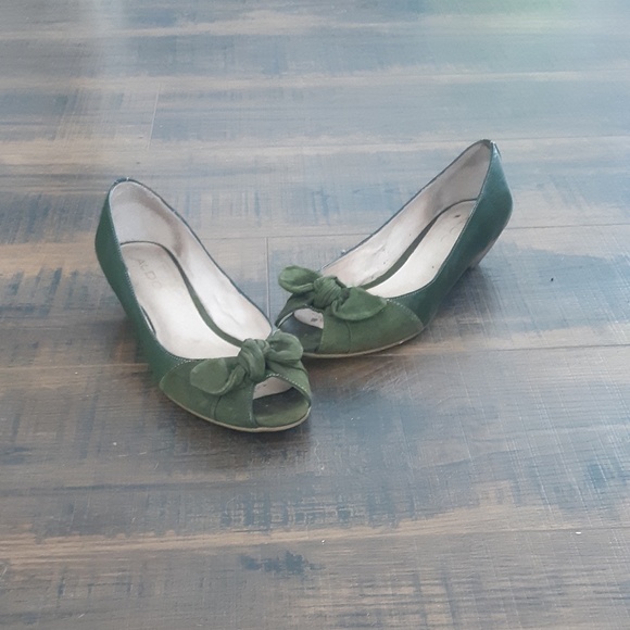 Green leather and suede shoes